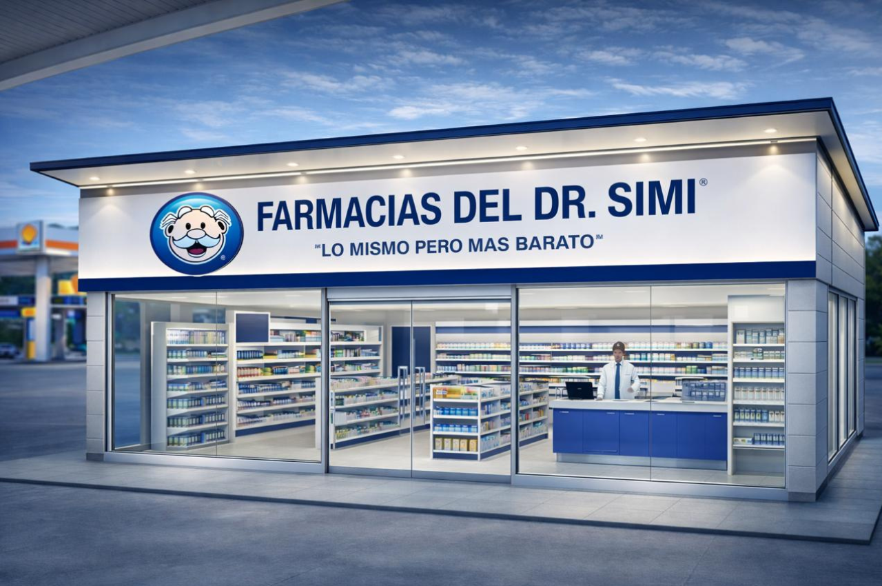 Container Farmacias Dr. Simi en estación de servicio